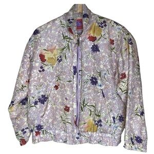 Vintage Silk Floral Print Bomber Jacket Women’s Sz Sm